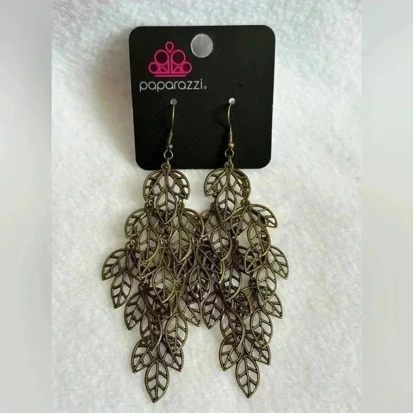 Brass Leaf Earrings - Picture 2 of 4